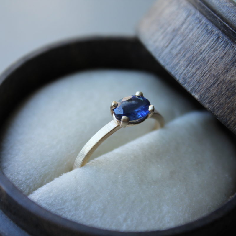 Oval Cut Dark Blue Sapphire Stacking Ring