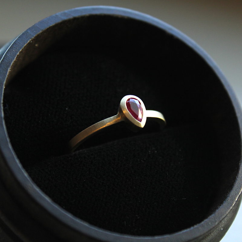 Yellow Gold Pear Shape bezel Set Ruby Ring
