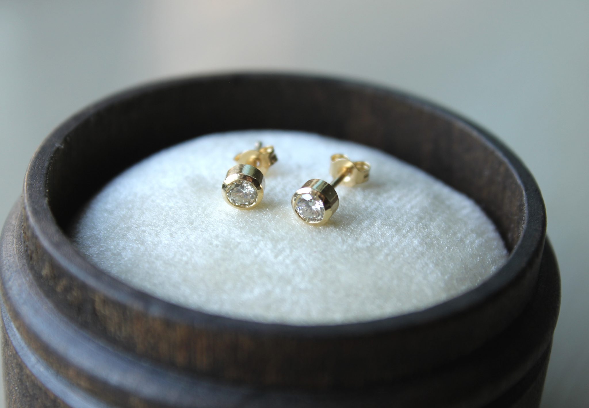 14k Yellow Gold Round Bezel Diamond Studs - Gili Mor -Minimalist Jewelry