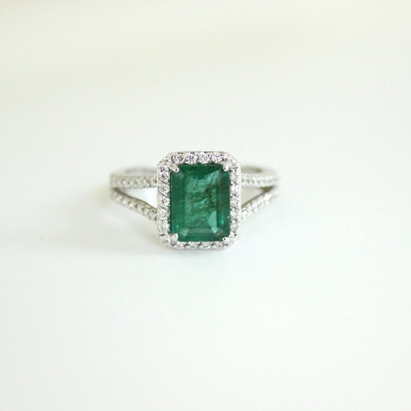 Green emerald engagement ring