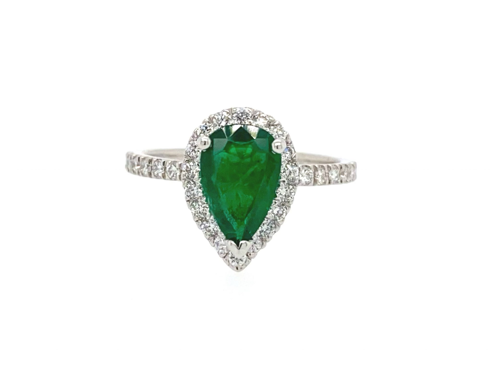 14k White Gold Deep Green Emerald Ring - Gili Mor