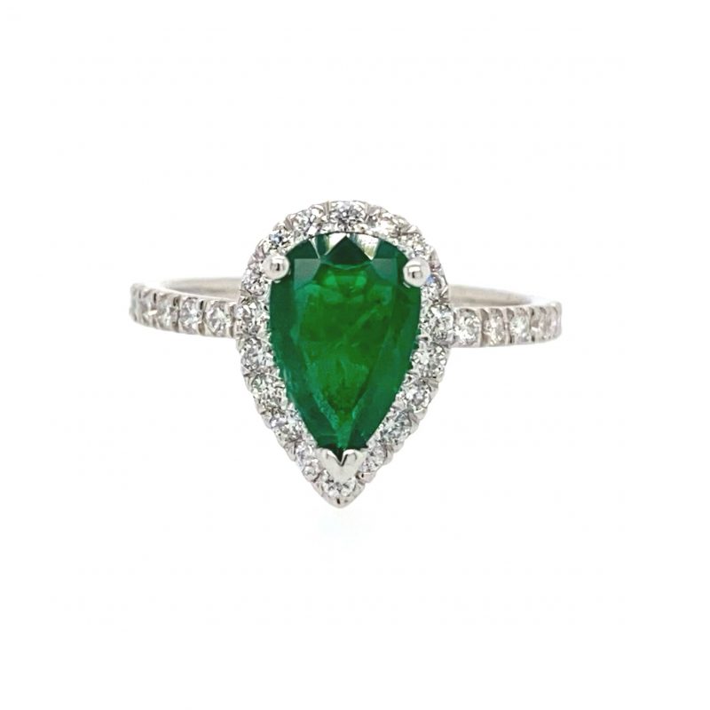 14k White Gold Deep Green Emerald Ring