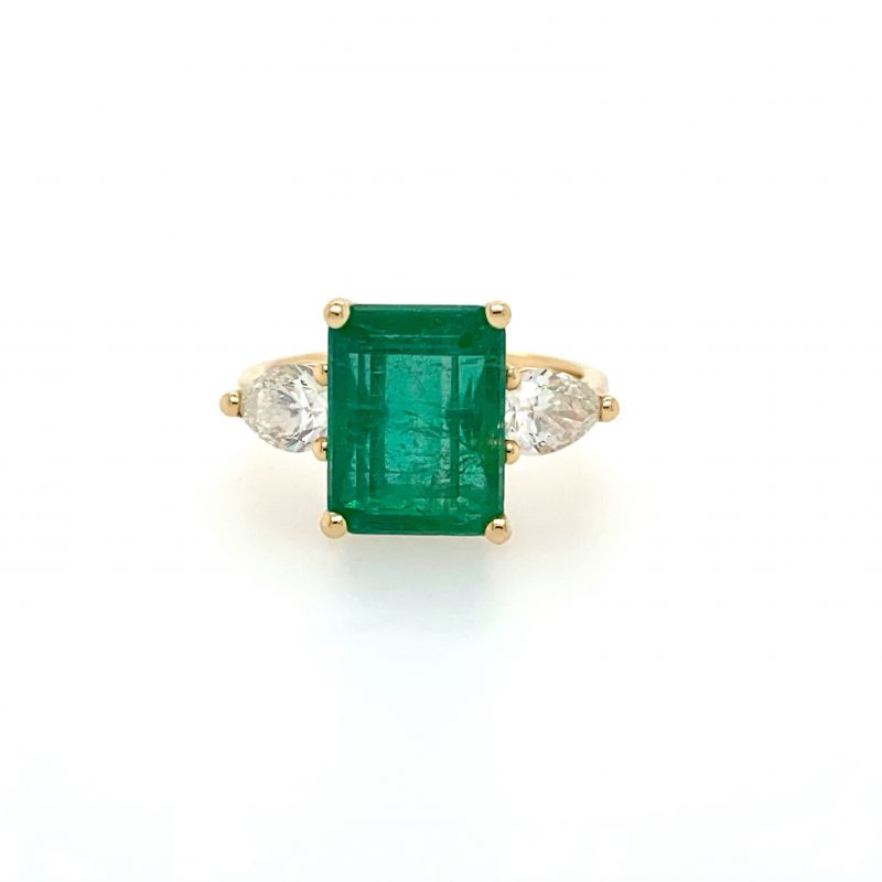 14k Yellow Gold 3.79 Carat Zambian Emerald GIA Certified Ring